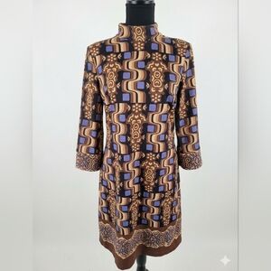 J. McLaughlin Long Sleeve Dress in Brown and Blue